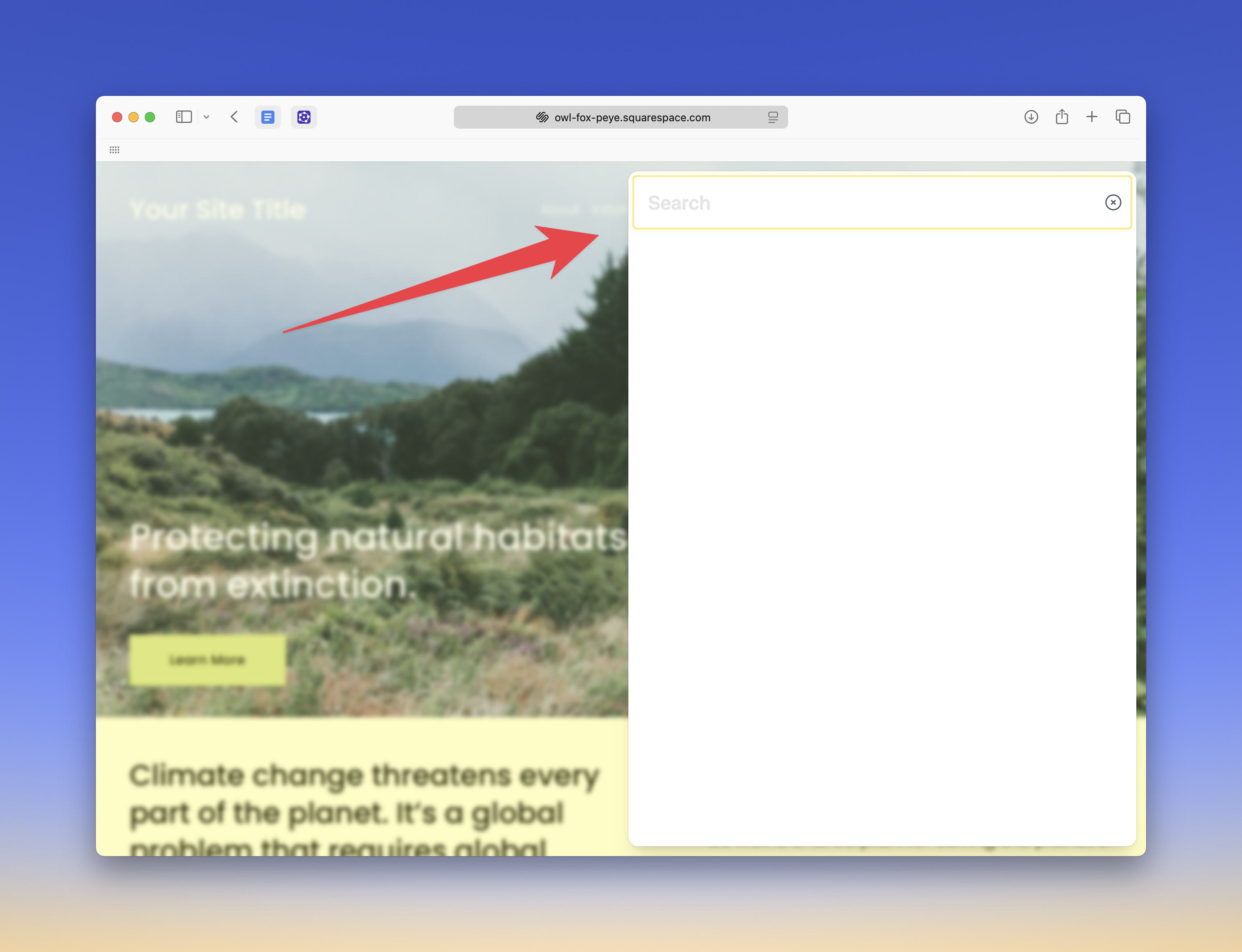 Image showing how the header would look with a search link